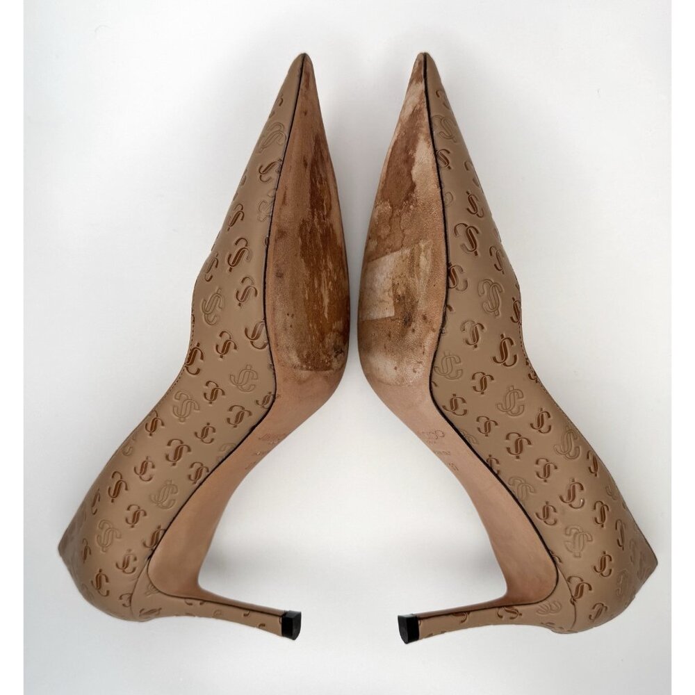 Jimmy Choo Cass 95 Leather & Vinyl Size Eu 37 US 7 Pump Beige Brown - Picture 6 of 13